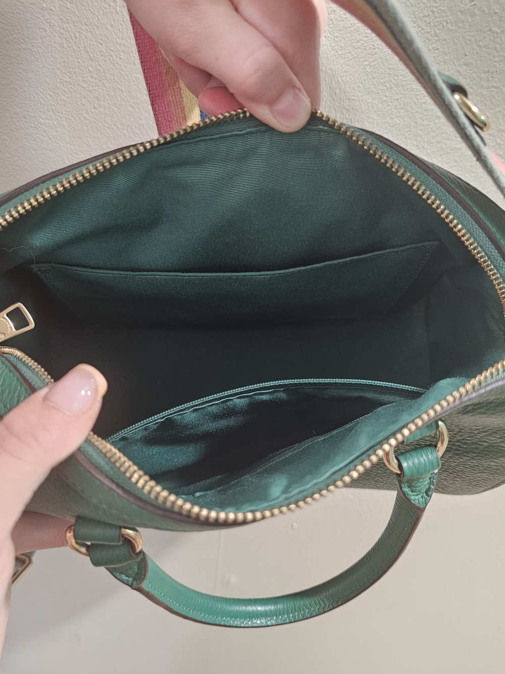 Coach Green Leather Crossbody Satchel with Colorful Strap - Picture 5 of 5